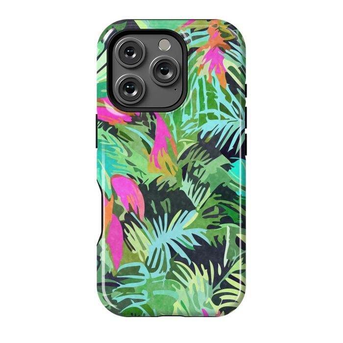 iPhone 16 Pro StrongFit Tropical Jungle, Botanical Nature Plants, Palm Forest Bohemian Watercolor, Modern Wild Painting by Uma Prabhakar Gokhale