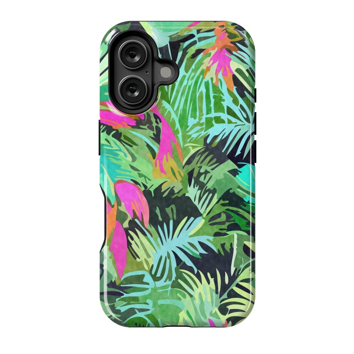 iPhone 16 StrongFit Tropical Jungle, Botanical Nature Plants, Palm Forest Bohemian Watercolor, Modern Wild Painting by Uma Prabhakar Gokhale