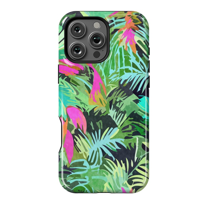 iPhone 16 Pro Max StrongFit Tropical Jungle, Botanical Nature Plants, Palm Forest Bohemian Watercolor, Modern Wild Painting by Uma Prabhakar Gokhale