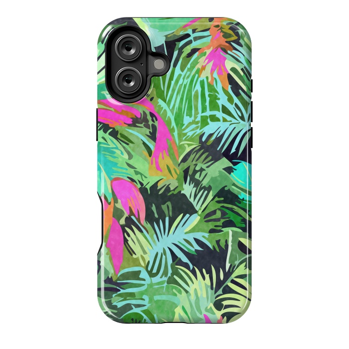 iPhone 16 Plus StrongFit Tropical Jungle, Botanical Nature Plants, Palm Forest Bohemian Watercolor, Modern Wild Painting by Uma Prabhakar Gokhale