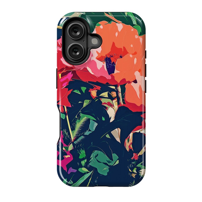 iPhone 16 StrongFit Where Darkness Blooms, Dark Floral Botanical Painting, Eclectic Blush Plants Garden Nature Flowers by Uma Prabhakar Gokhale