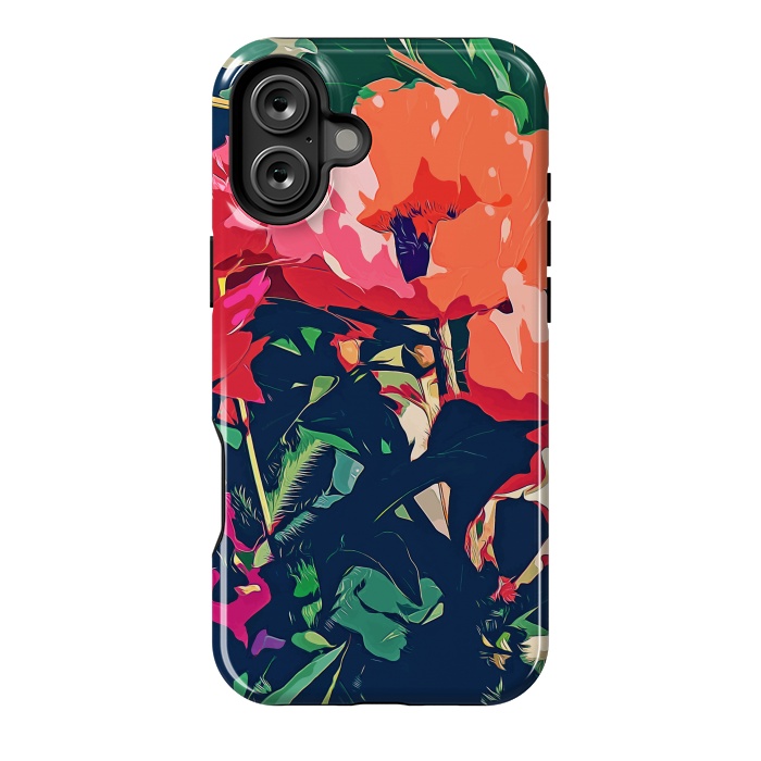 iPhone 16 Plus StrongFit Where Darkness Blooms, Dark Floral Botanical Painting, Eclectic Blush Plants Garden Nature Flowers by Uma Prabhakar Gokhale