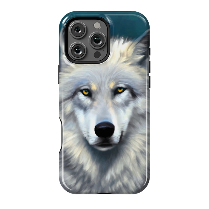 iPhone 16 Pro Max StrongFit The Wolf, Animal Portrait Painting, Wildlife Forest Jungle Dog, Mystery Eclectic Rustic by Uma Prabhakar Gokhale