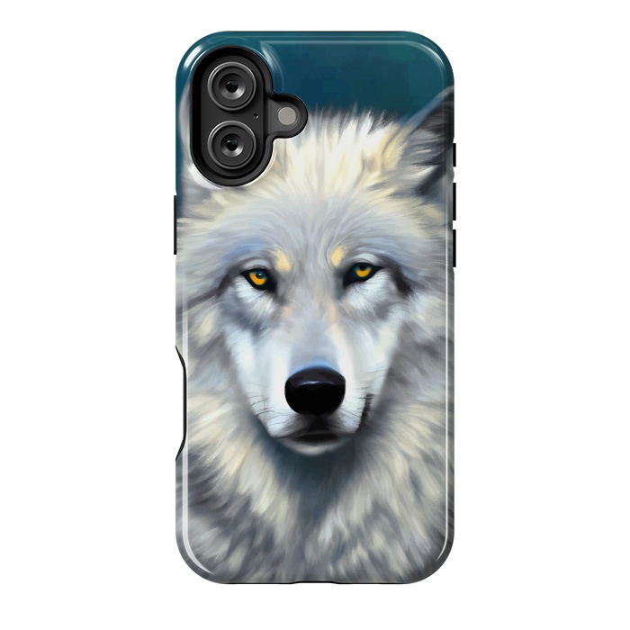 iPhone 16 Plus StrongFit The Wolf, Animal Portrait Painting, Wildlife Forest Jungle Dog, Mystery Eclectic Rustic by Uma Prabhakar Gokhale