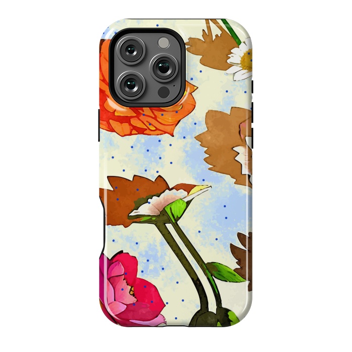 iPhone 16 Pro Max StrongFit Floral Soul, Botanical Vintage Nature Plants, Polka Dots Flowers Blossom, Mid-century Modern Bohemian Painting by Uma Prabhakar Gokhale