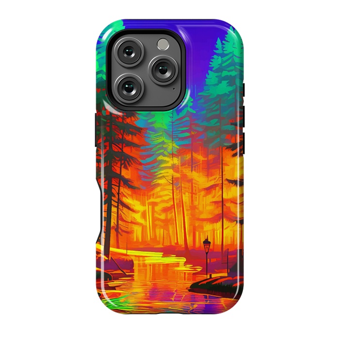 iPhone 16 Pro StrongFit The Neon Mirage, Forest Trees Nature, Eclectic Electric Pop Art, Colorful Bright Contemporary Modern by Uma Prabhakar Gokhale