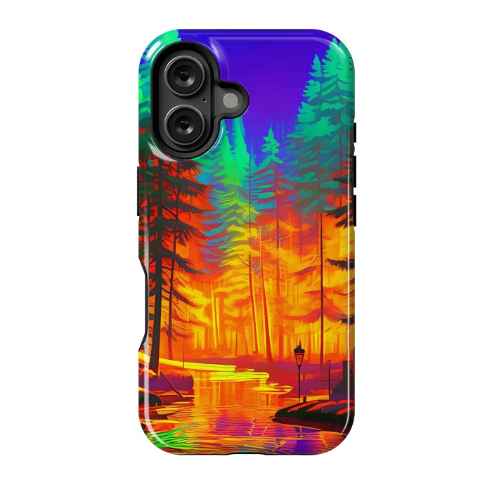 iPhone 16 StrongFit The Neon Mirage, Forest Trees Nature, Eclectic Electric Pop Art, Colorful Bright Contemporary Modern by Uma Prabhakar Gokhale