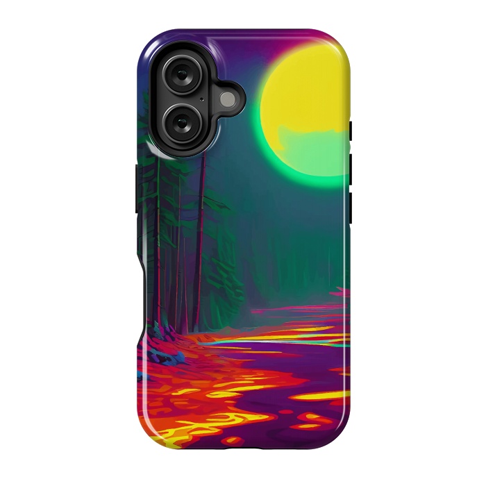 iPhone 16 StrongFit Neon Moon, Color Pop Art Glow Forest, Nature LandscapeAdventure, Travel Mystery Eclectic, Contemporary Digital Painting by Uma Prabhakar Gokhale