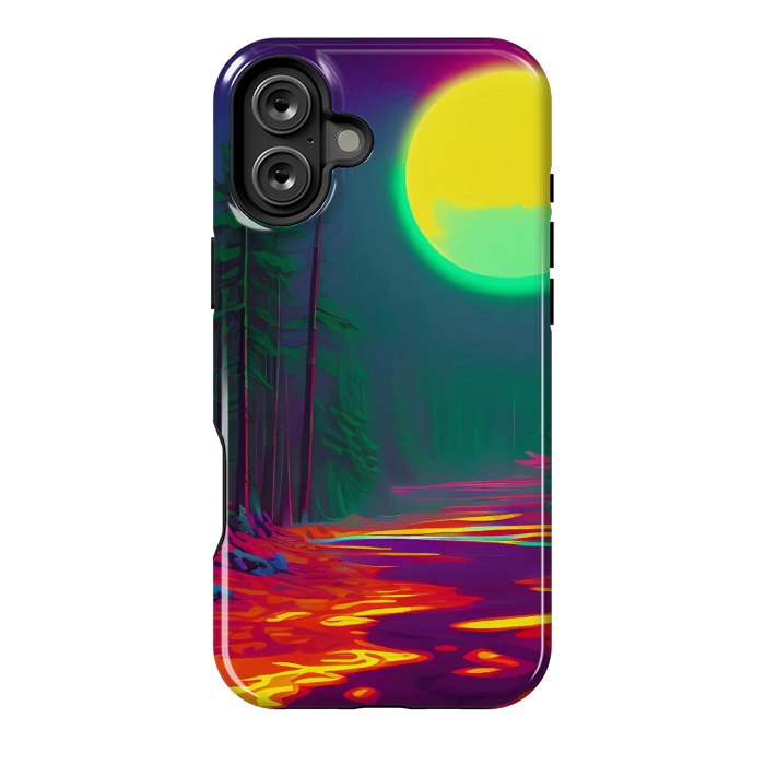 iPhone 16 Plus StrongFit Neon Moon, Color Pop Art Glow Forest, Nature LandscapeAdventure, Travel Mystery Eclectic, Contemporary Digital Painting by Uma Prabhakar Gokhale