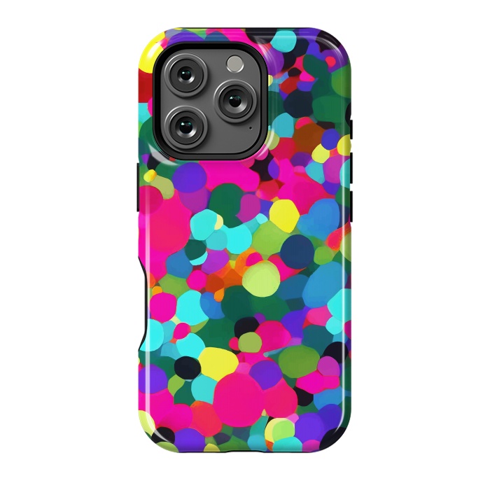 iPhone 16 Pro StrongFit A Mess of Colors, Eclectic Colorful Water Balloons, Fun Party Confetti Polka Dots Painting by Uma Prabhakar Gokhale