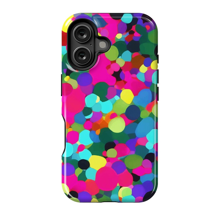 iPhone 16 StrongFit A Mess of Colors, Eclectic Colorful Water Balloons, Fun Party Confetti Polka Dots Painting by Uma Prabhakar Gokhale