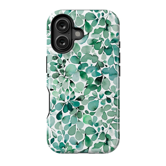 iPhone 16 StrongFit Leaffy Botanical Green Eucalyptus by Ninola Design