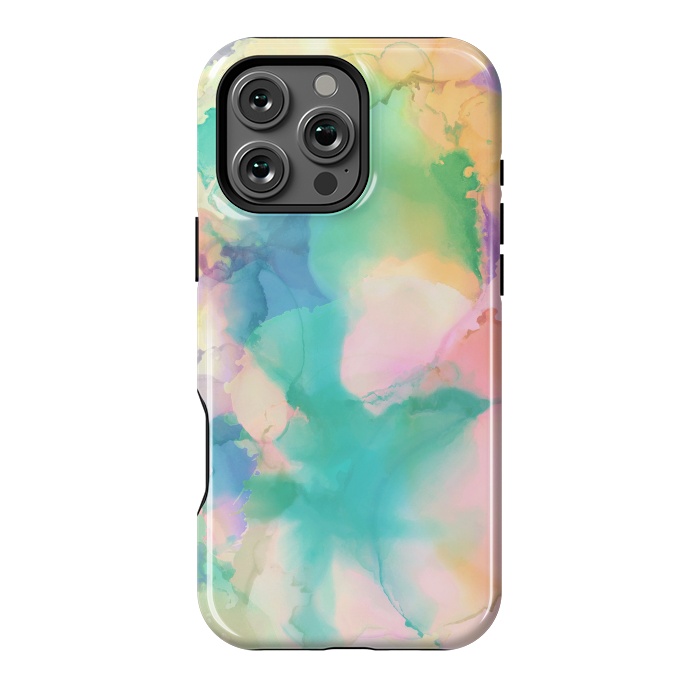 iPhone 16 Pro Max StrongFit Rainbow watercolor abstract painting - modern splats by Oana 