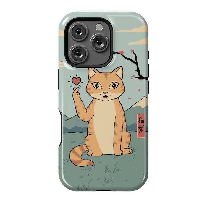 iPhone 16 Pro StrongFit Cat finger heart symbol by Coffee Man