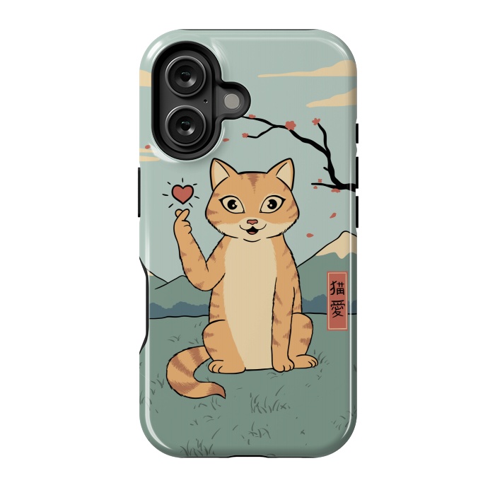 iPhone 16 StrongFit Cat finger heart symbol by Coffee Man