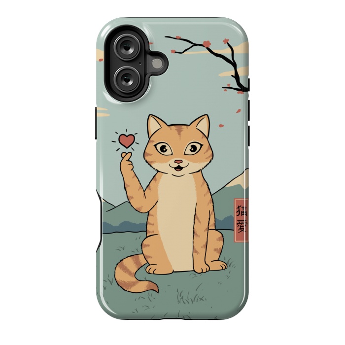 iPhone 16 Plus StrongFit Cat finger heart symbol by Coffee Man