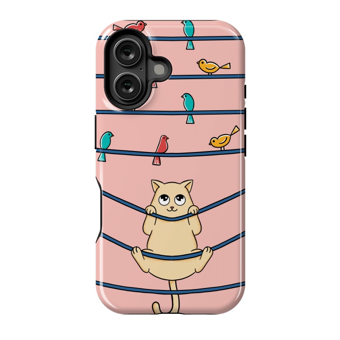 iPhone 16 StrongFit Cat and birds by Coffee Man