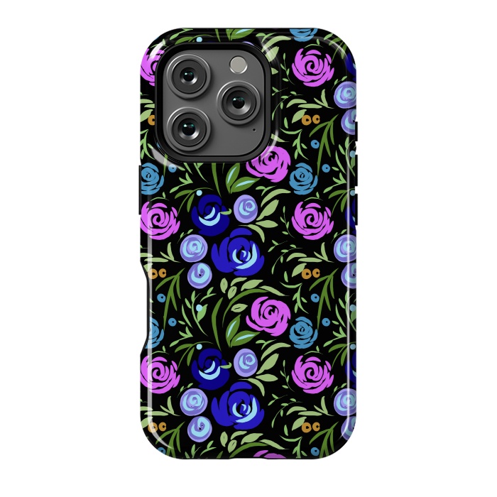 iPhone 16 Pro StrongFit Floral design with tiny roses blue pink pattern by Josie