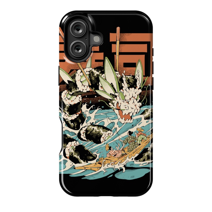 iPhone 16 Plus StrongFit Cucumber Sushi Dragon - Black by Ilustrata