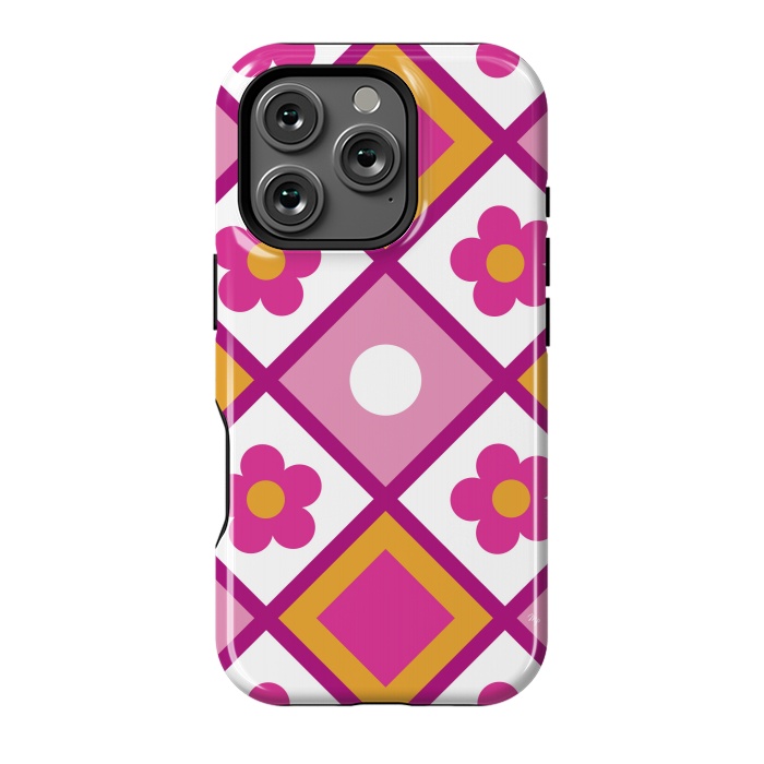 iPhone 16 Pro StrongFit Funky retro pink flowers by Martina