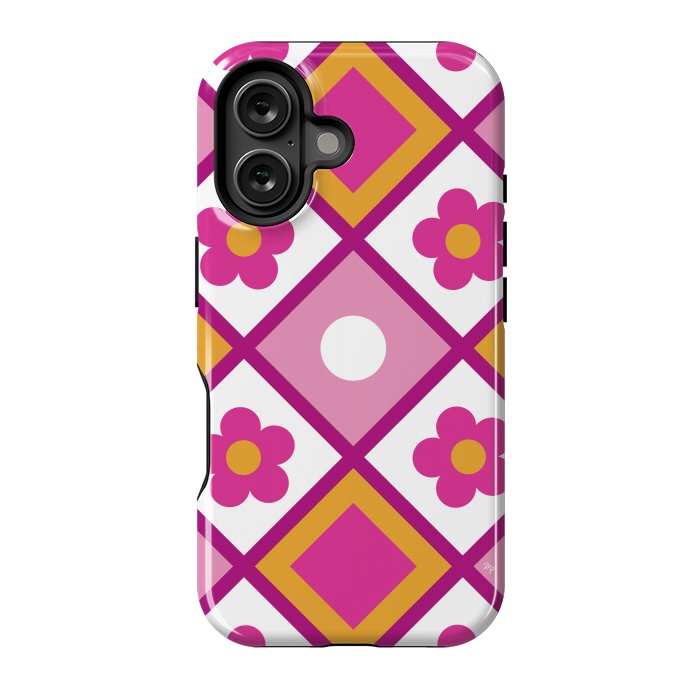 iPhone 16 StrongFit Funky retro pink flowers by Martina