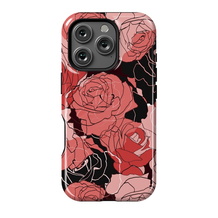 iPhone 16 Pro StrongFit Red black roses - line art rose flowers pattern by Oana 