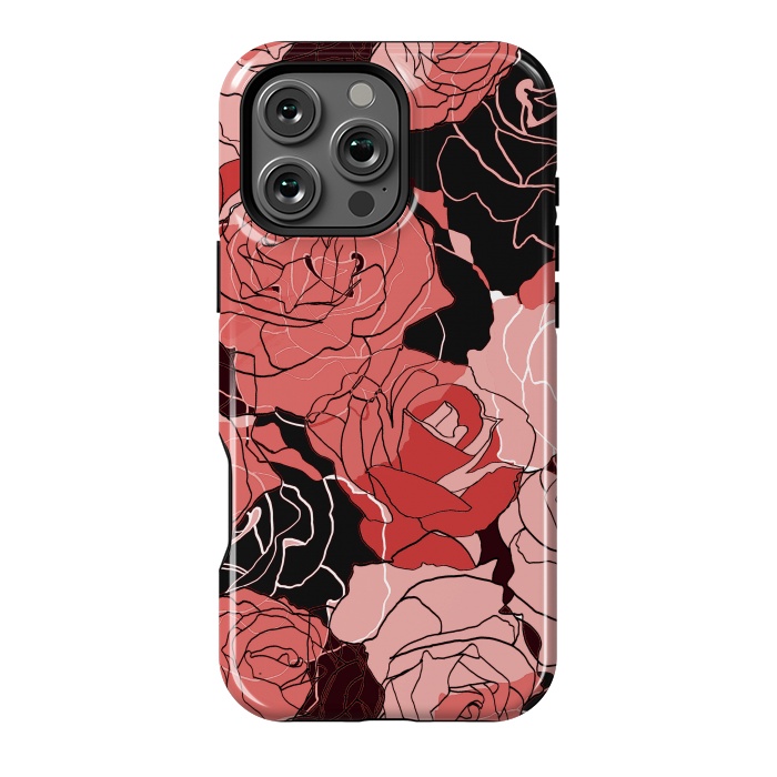 iPhone 16 Pro Max StrongFit Red black roses - line art rose flowers pattern by Oana 