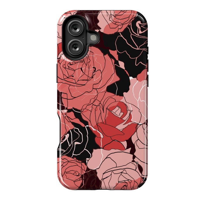 iPhone 16 Plus StrongFit Red black roses - line art rose flowers pattern by Oana 