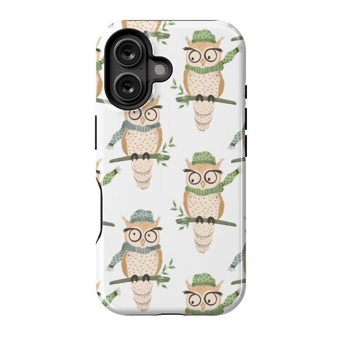 iPhone 16 StrongFit Quirky Winter Owls by Tiny Thistle Studio