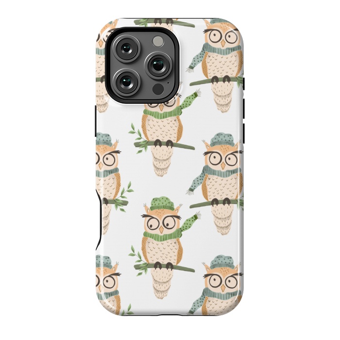 iPhone 16 Pro Max StrongFit Quirky Winter Owls by Tiny Thistle Studio