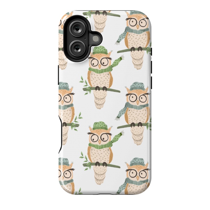 iPhone 16 Plus StrongFit Quirky Winter Owls by Tiny Thistle Studio