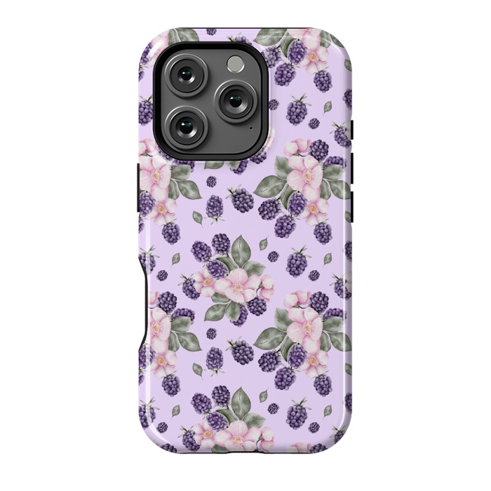 iPhone 16 Pro StrongFit Berries and flowers, light purple by Flowery Stories