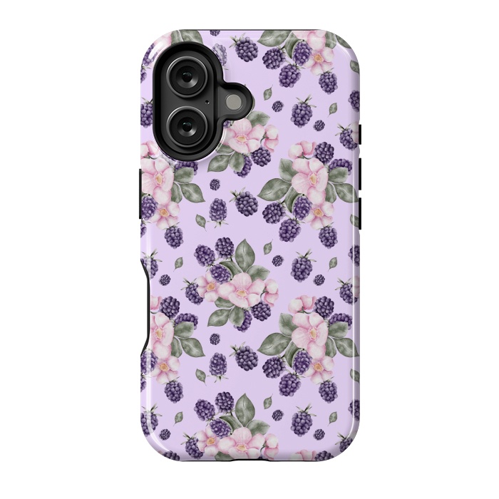 iPhone 16 StrongFit Berries and flowers, light purple by Flowery Stories