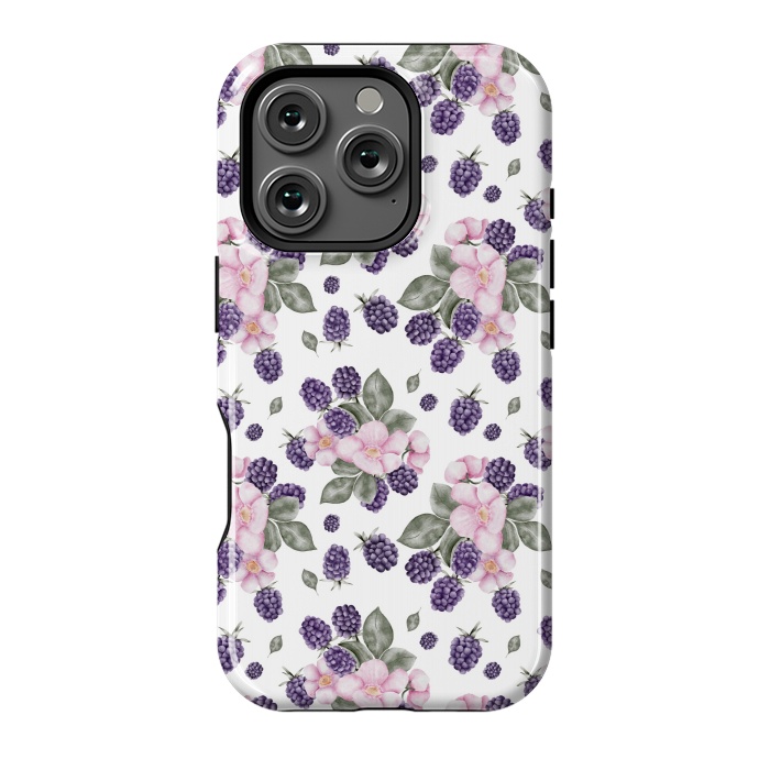 iPhone 16 Pro StrongFit Berries and flowers, white by Flowery Stories