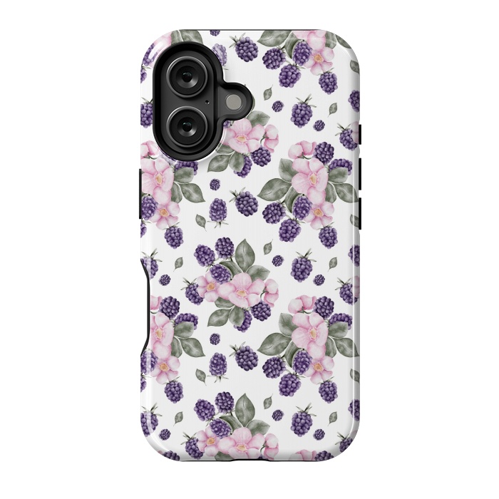 iPhone 16 StrongFit Berries and flowers, white by Flowery Stories