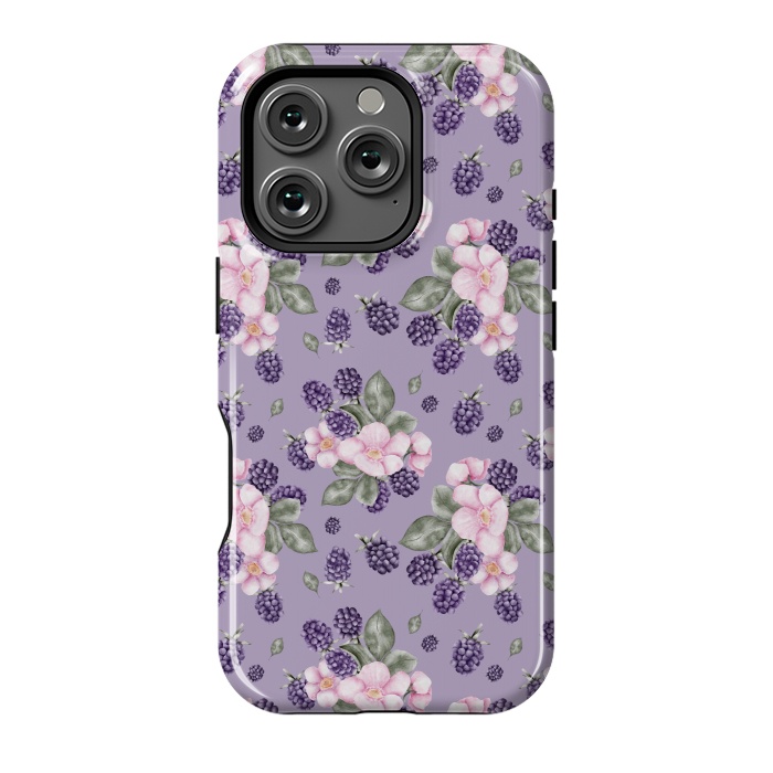 iPhone 16 Pro StrongFit Berries and flowers, dark purple by Flowery Stories