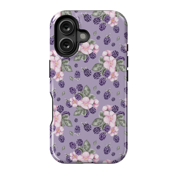 iPhone 16 StrongFit Berries and flowers, dark purple by Flowery Stories