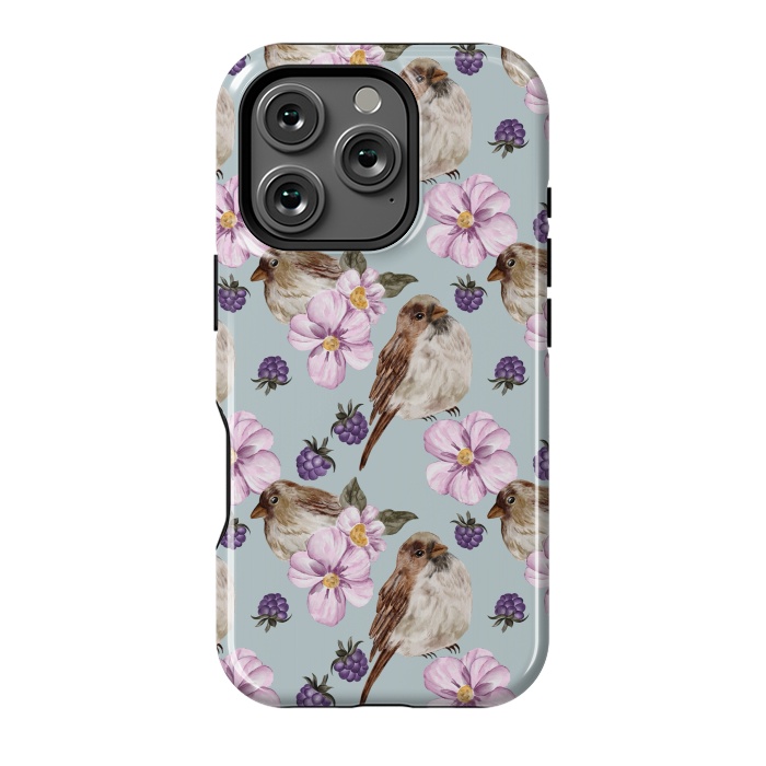 iPhone 16 Pro StrongFit Lovely birds, blue by Flowery Stories