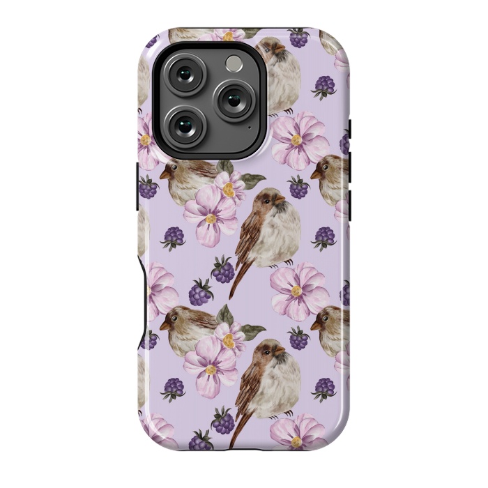 iPhone 16 Pro StrongFit Lovely birds, light purple by Flowery Stories