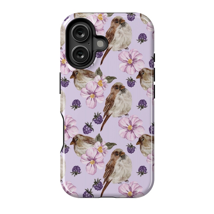 iPhone 16 StrongFit Lovely birds, light purple by Flowery Stories