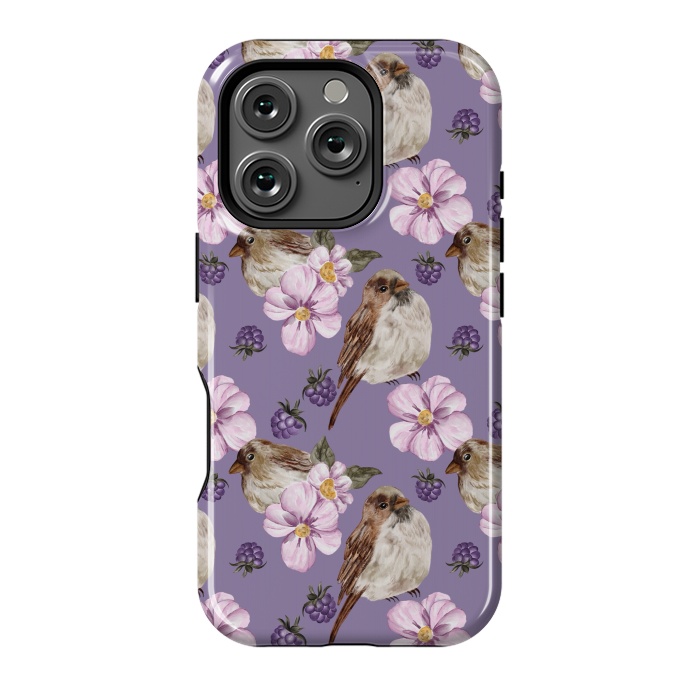 iPhone 16 Pro StrongFit Lovely birds, dark purple by Flowery Stories