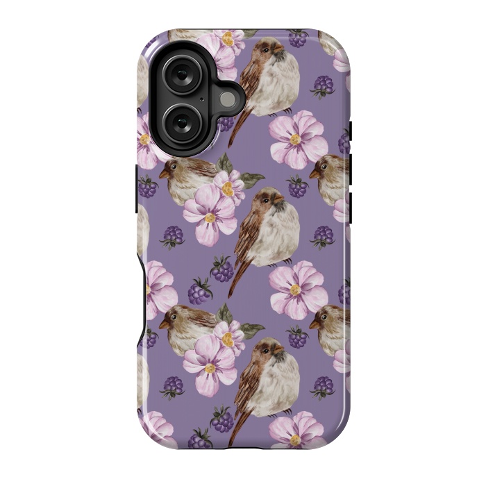 iPhone 16 StrongFit Lovely birds, dark purple by Flowery Stories