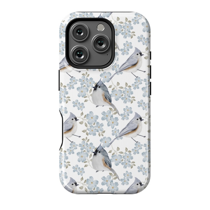 iPhone 16 Pro StrongFit tufted titmouse, white by Flowery Stories