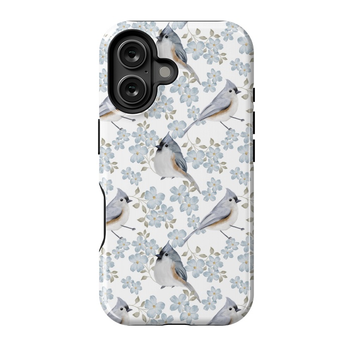 iPhone 16 StrongFit tufted titmouse, white by Flowery Stories