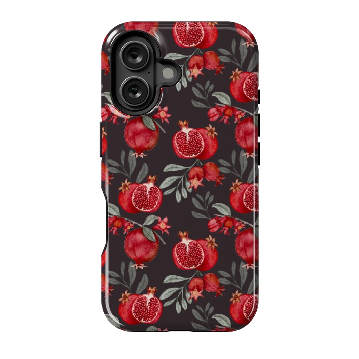 iPhone 16 StrongFit Pomegranates, black by Flowery Stories