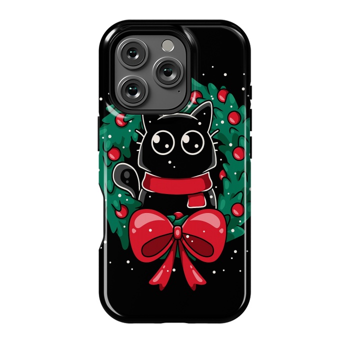 iPhone 16 Pro StrongFit Christmas Cat Wreath by LM2Kone