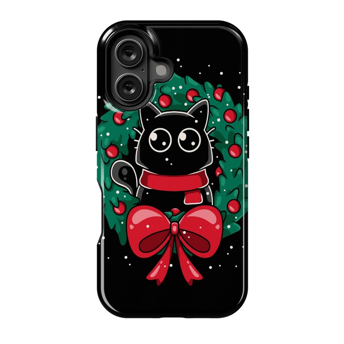 iPhone 16 StrongFit Christmas Cat Wreath by LM2Kone