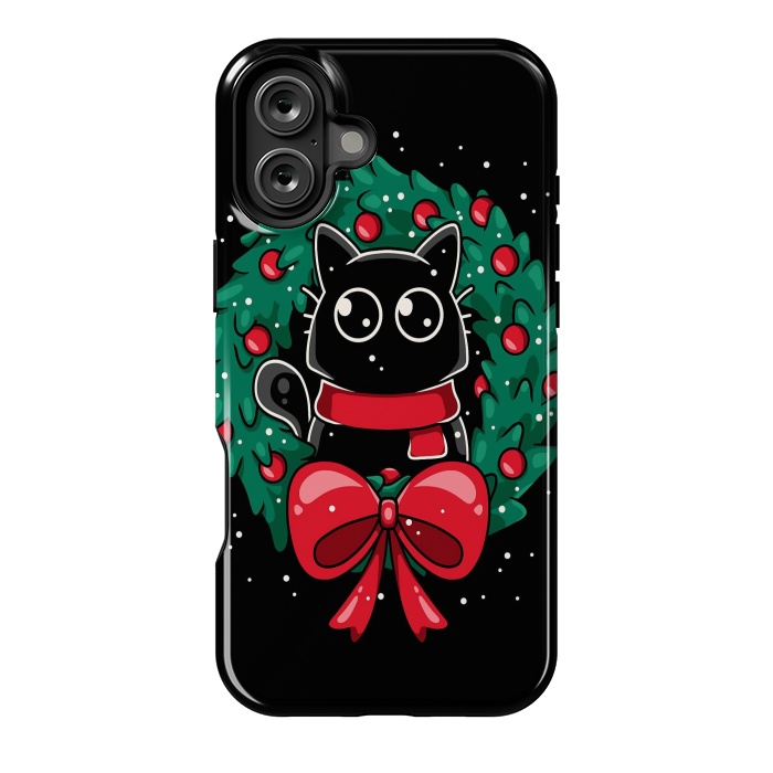 iPhone 16 Plus StrongFit Christmas Cat Wreath by LM2Kone