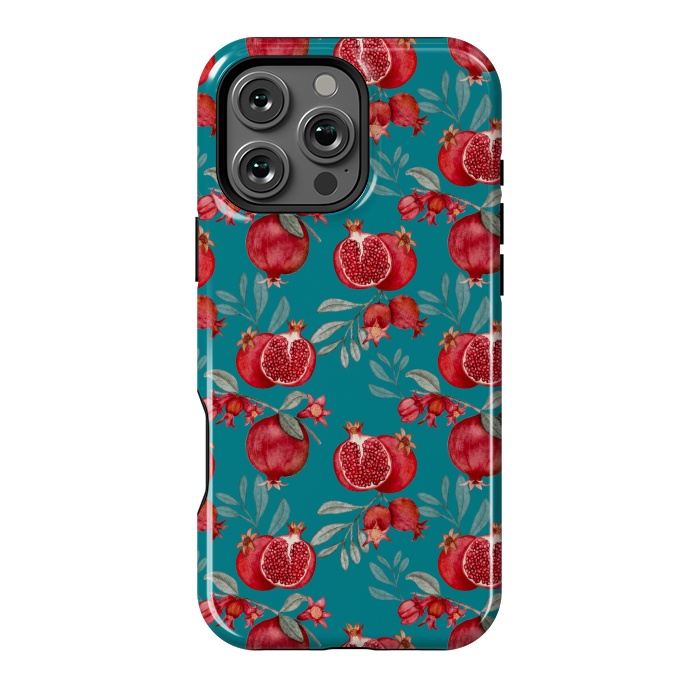 iPhone 16 Pro Max StrongFit Red fruits, dark teal by Flowery Stories