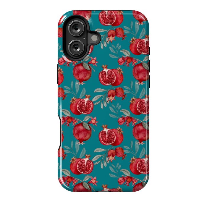 iPhone 16 Plus StrongFit Red fruits, dark teal by Flowery Stories